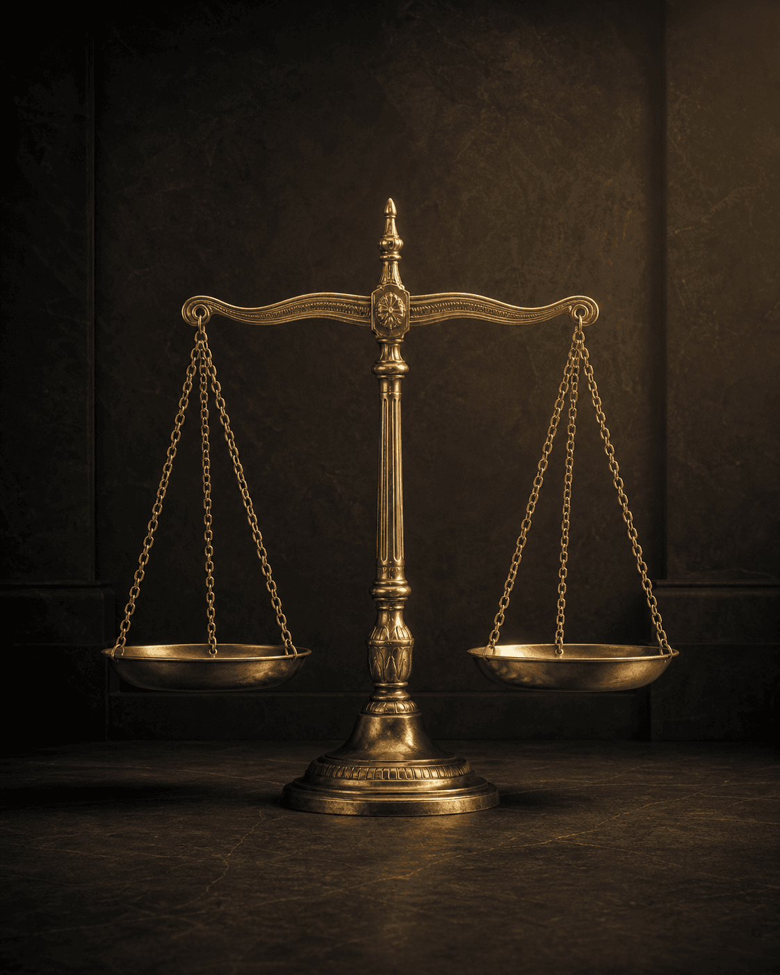 Balanced brass scales of justice